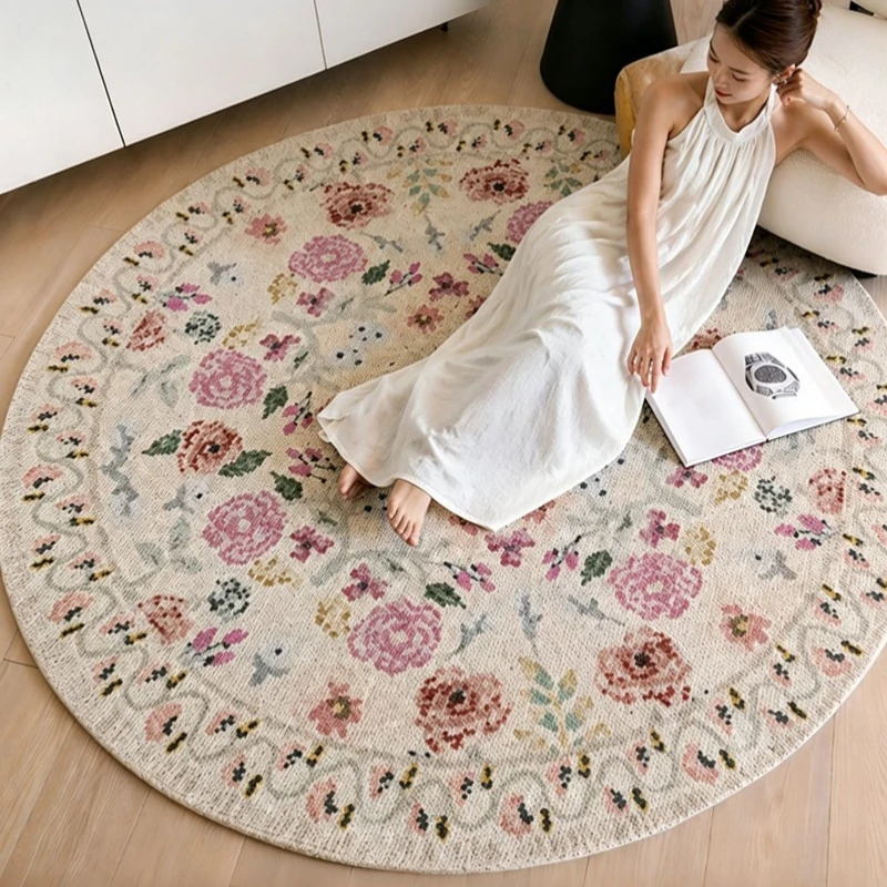 Round wool living room carpet pastoral light luxury multifunctional bedroom bedside carpet