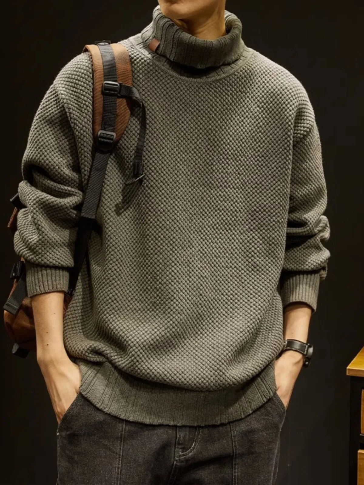 

Вязаный свитер Thiened с высоким воротником для мужчин, осень-зима, американский ретро Sle, модный городской длинный свек, экипаж Ne