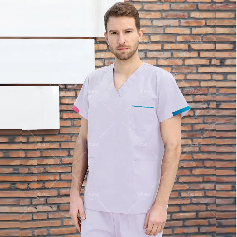 Traje de fregado para hombre, ropa médica transpirable, uniformes de enfermería, ropa de trabajo de manga corta, monos médicos, odontología, quirúrgico