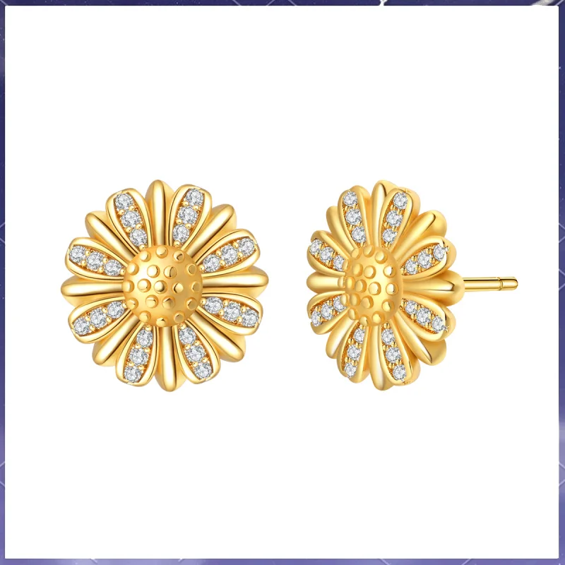 

925 sterling silver gold daisy earrings suitable for ladies and girls' party fashion jewelry