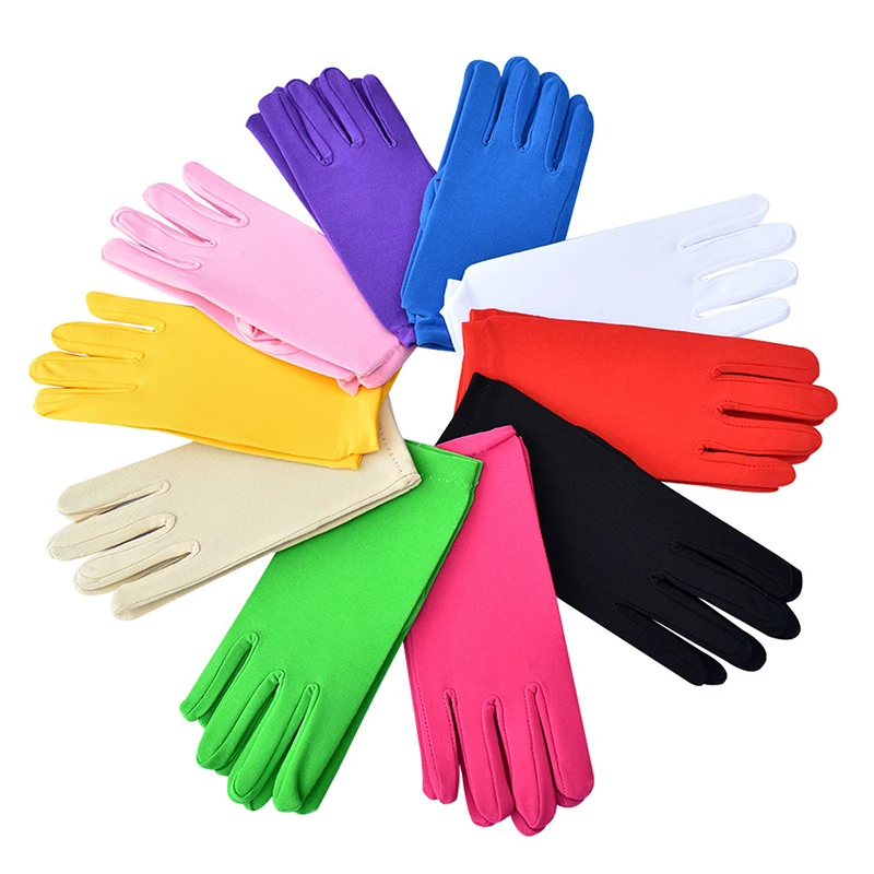 Fashion Women Stretch Gloves Solid Color Etiquette Short Gloves Sun Protection Full Finger Mittens Spandex Driving Handschoenen