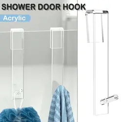 Acrylic Bathroom Shower Door Hook Over Glass Door Shower Towel Rack Punch-Free Bathroom Bathrobe Hanger Transparent Towel Hooks