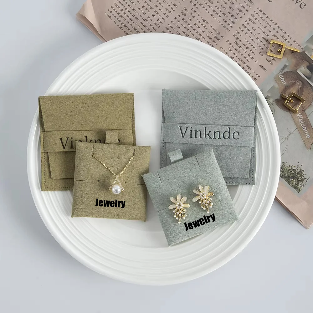 

20set Customized Logo Handmade Jewelry Microfiber Strip Gift Bag Insert Display Card Wedding Travel Storage Earring Ring Pounch
