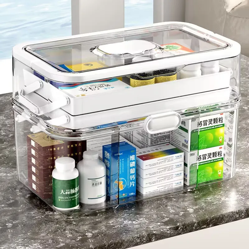 Portable Storage Box for Groceries Household Medicine Box Large-capacity Medicine Multi-layer Sorting Storage Box