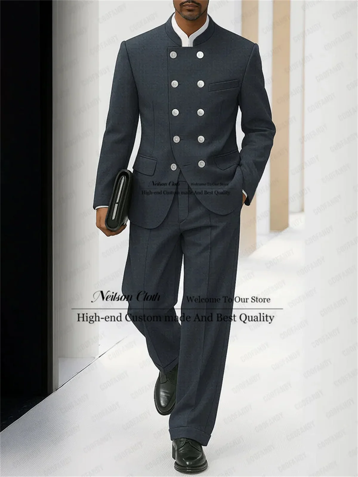 

Модные мужские двубортные пиджаки для выпускного вечера, комплекты из 2 предметов, свадебные смокинги для жениха, с воротником-стойкой, приталенный крой, индивидуальный пошив