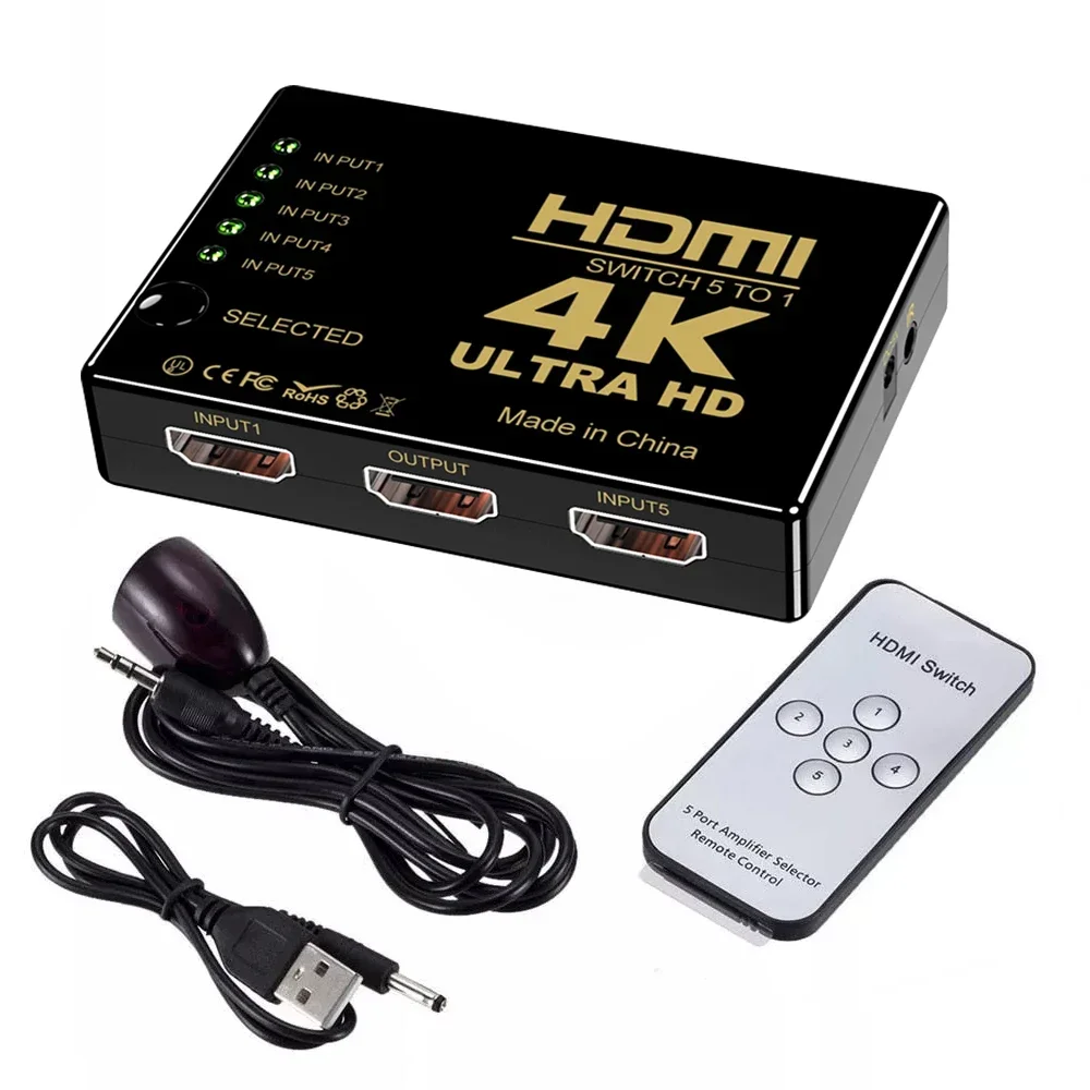 4K HDMI الجلاد 5x1 3x1 1080P HDMI فيديو التبديل صندوق محدد 5 في 1 خارج مع جهاز التحكم عن بعد للكمبيوتر المحمول Xbox TVBOX HDTV PS5