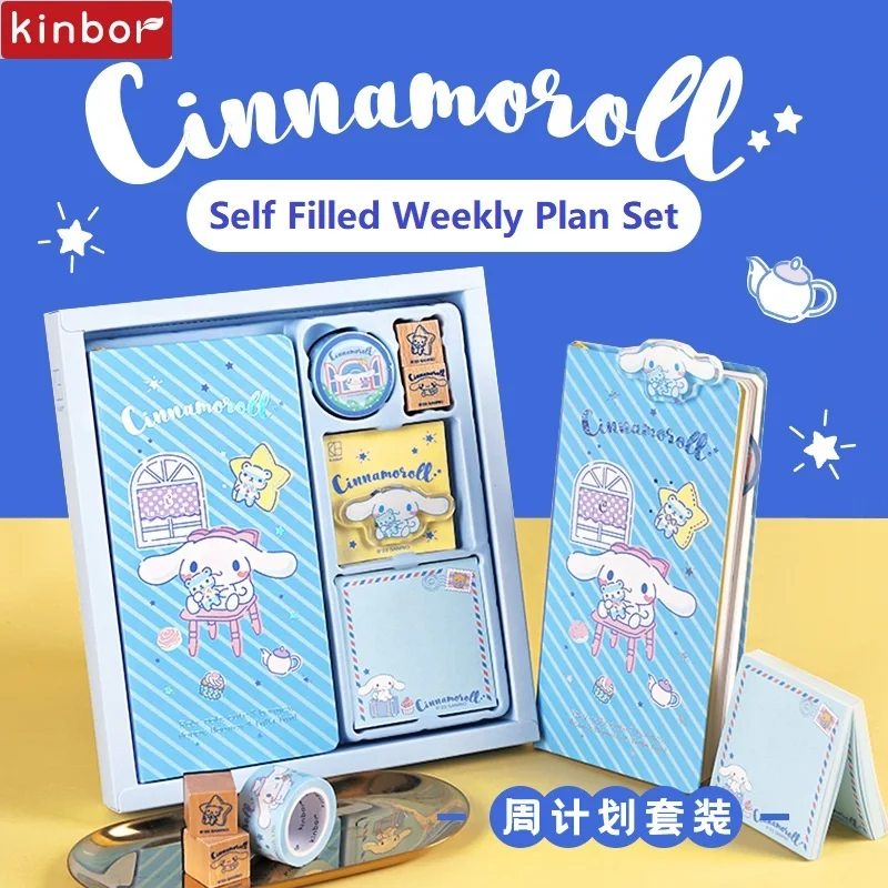 conjunto de planejador semanal kinbor caderno de desenho animado sanrio kawaii sem data livro de esboco estetico lembrancas de kit de livro de mao para meninas 01