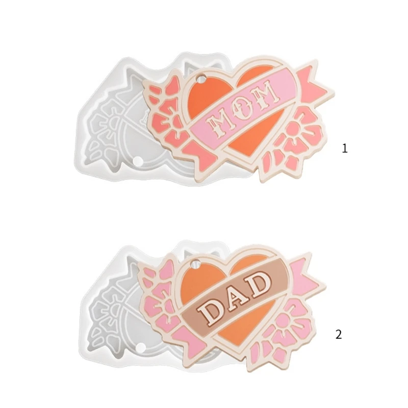 DAD MOM Keychain Epoxy Resin Mold Earrings Pendant Silicone Mould DIYs Crafts Jewelry Casting Tool for Father Mothers Day