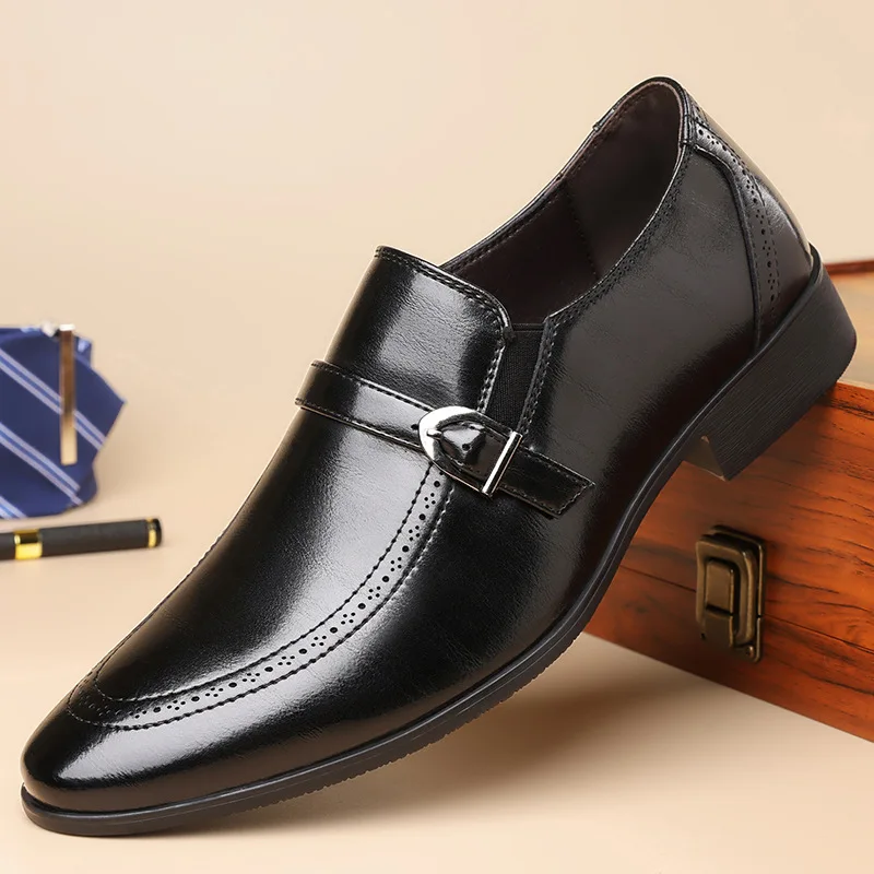 

Men Leather Shoes Fashion Pointe Toe Belt Buckle Designer Business Dress Shoes Classic Casual Loafers Office Work Shoe Man Shoes