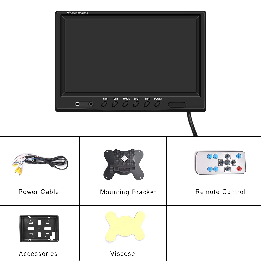 LeeKooLuu 9 Inch TFT LCD Car Monitor 4 Split Screen Headrest Rearview Monitor with RCA Connectors 6 Mode Display Remote Control