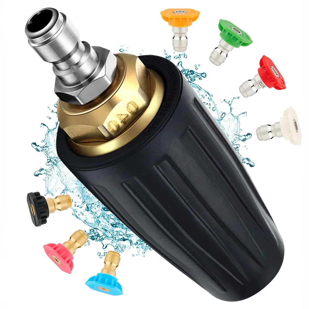 1/4 "ملحق غسالة الضغط في السيارة فوهة دوارة توربو 360 °   توربو دوار 4000 رطل لكل بوصة مربعة من النحاس الصلب + ABS مع 7 فوهات