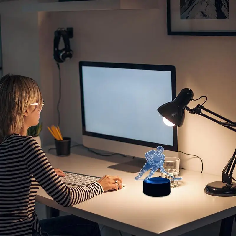 

3D Illusion Light Touch Control Bedside Light Ice Hockey Player Acrylic Creative Bedside Reading Lamp Soft Glow Light 16 Colors