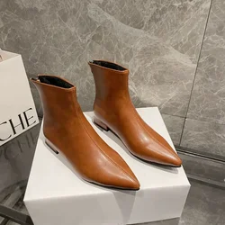 New Women's Pionted Toe Chelsea Boots 2023 Autumn Fashion Back Zipper Chunky Heel Ankle Boots for Women Sexy Ladies Heeled Shoes