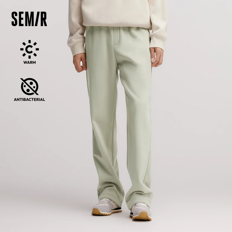 

Semir Pants Men Fleece Lined 2024 Winter New Thermal Bacteriostatic Solid Color Loose Elastic Waist Straight Leg Pants