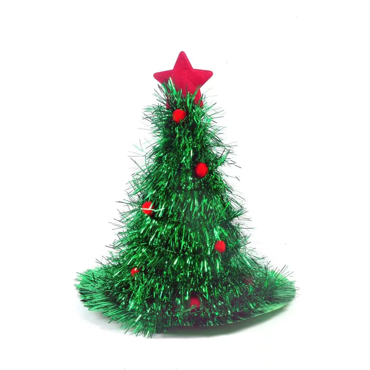 Christmas Tree Hats Shiny Hats Non Woven Rain Silk Christmas Party Supplies Dress Up Christmas Green Straw Hats