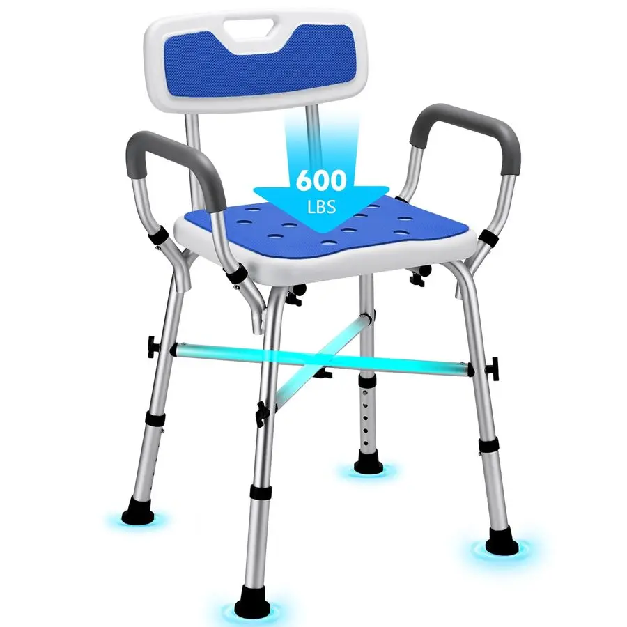 Chair for Inside Shower, 600 lbs Heavy Duty Shower Chair for Elderly and Disabled, Height Adjustable Shower Chair with Arms and