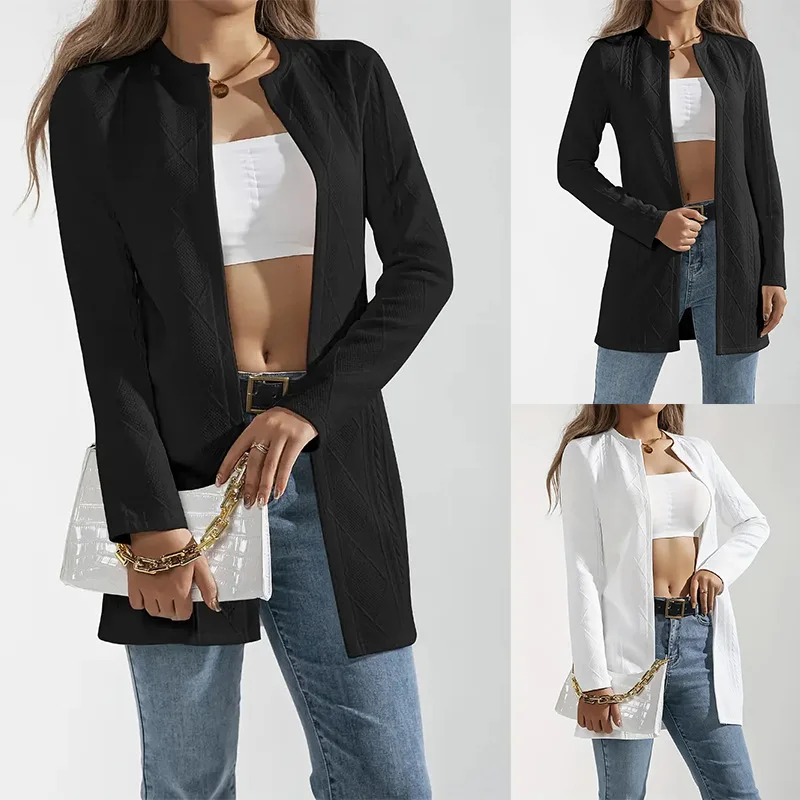 

Women Long Sleeve Coats Slim Fit Solid Round Neck Cardigan Spliced Jackets Casual Skinny Coat Top Lady Sporty Sutumn 2025
