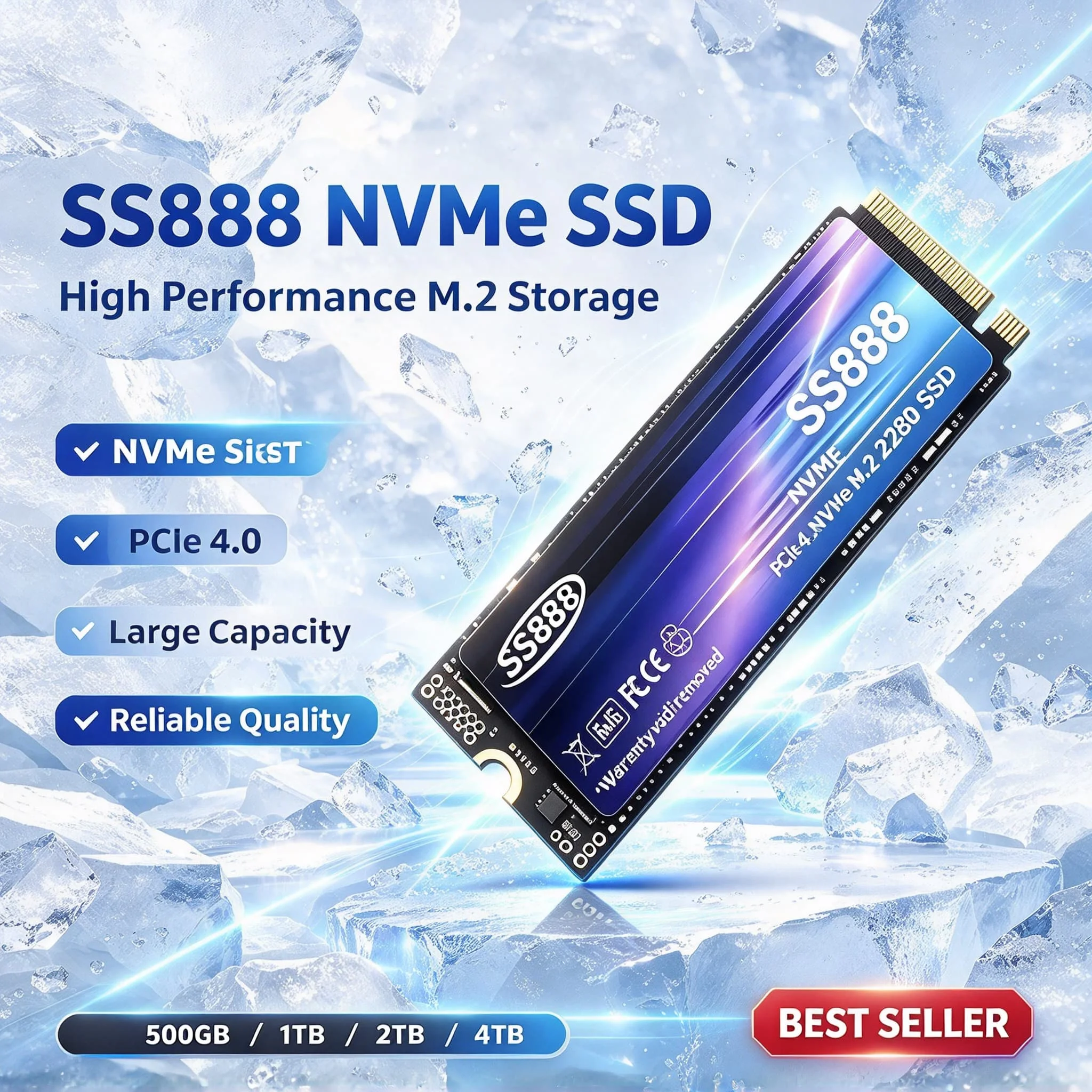 Gaming Office PC Laptop, SS888 M.2 NVMe Internal Solid State Drive, 500GB/1TB/2TB/4TB, High Performance Stable Performance, Pro