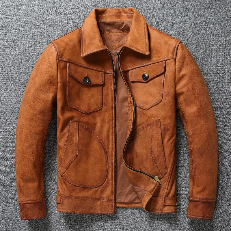 

Мужская кожаная куртка Mendoza Farmer из натуральной кожи с эффектом потертости, винтажная, из прочной оригинальной воловьей кожи