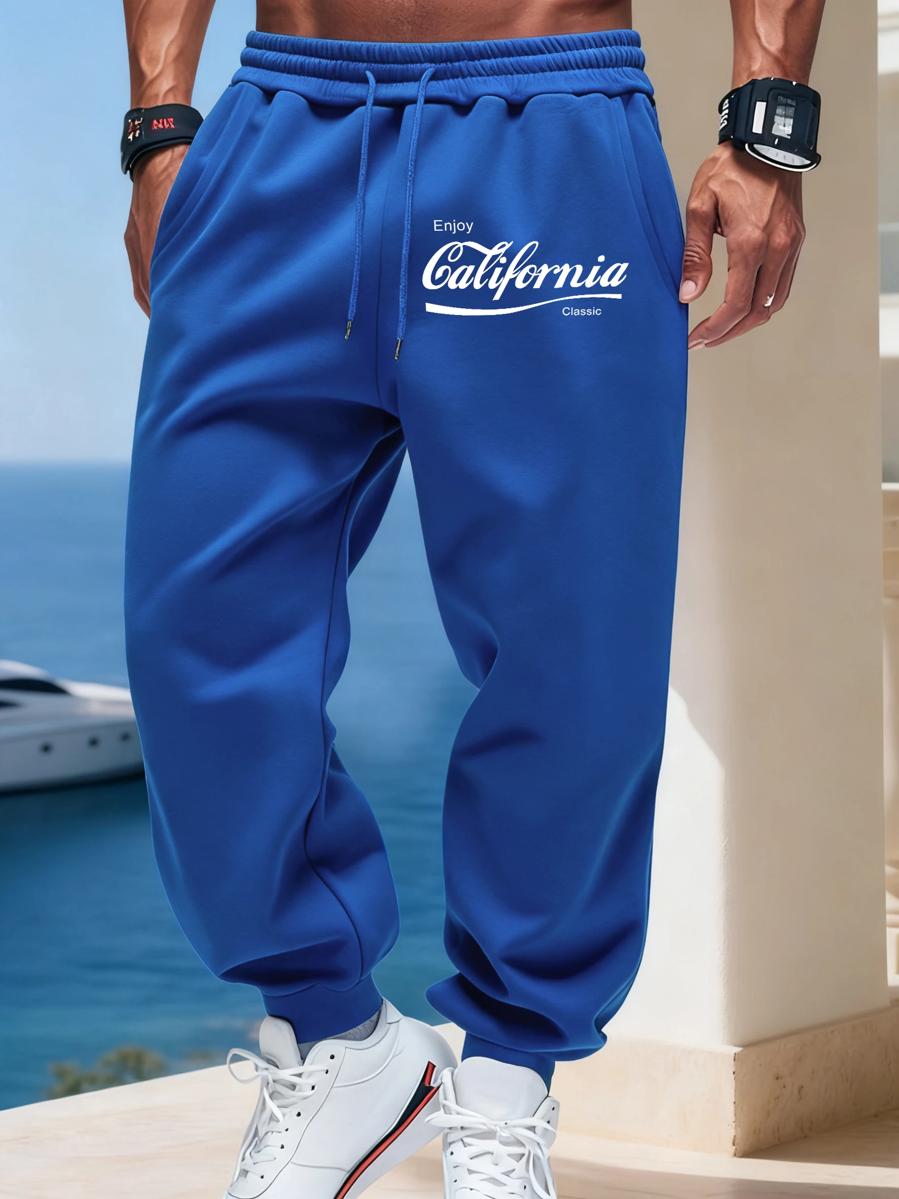 

Наслаждайтесь Калифорниями, повседневные базовые спортивные штаны с классическим принтом, мужские уличные удобные длинные брюки, флисовые брюки с карманами, теплые спортивные брюки