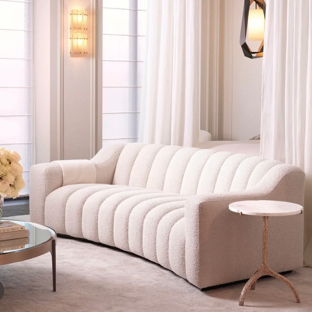 Moderne gebogene Sofa garnitur im nordischen Stil Teddybär Teddy Stoff Boucle Creme Sofa garnitur Wohnzimmer möbel