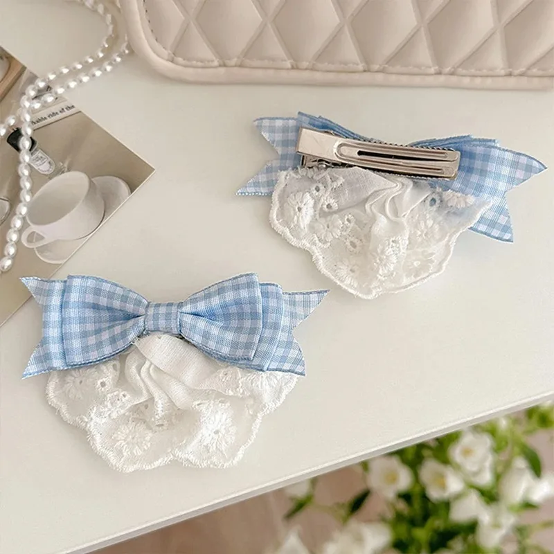 الكورية نمط الأزرق متقلب القوس مشبك شعر للنساء الإبداعية الدانتيل سحابة تصميم BB دبوس الشعر فتاة إكسسوارات الشعر