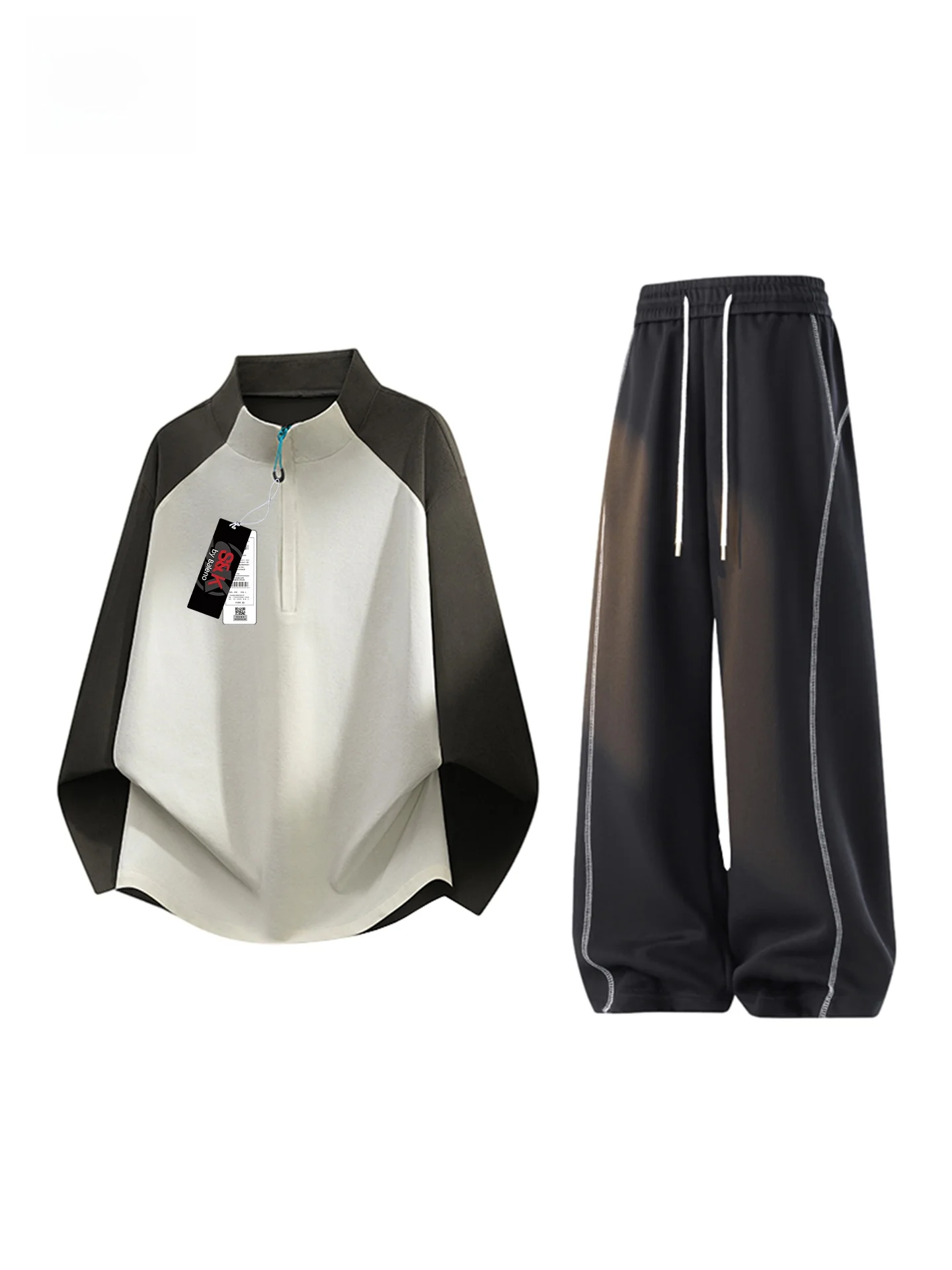 baleno-spring-new-men's-sporty-two-piece-set-breathable-skin-friendly-slimming-casual-wear-polyester-long-sleeve-long-pants