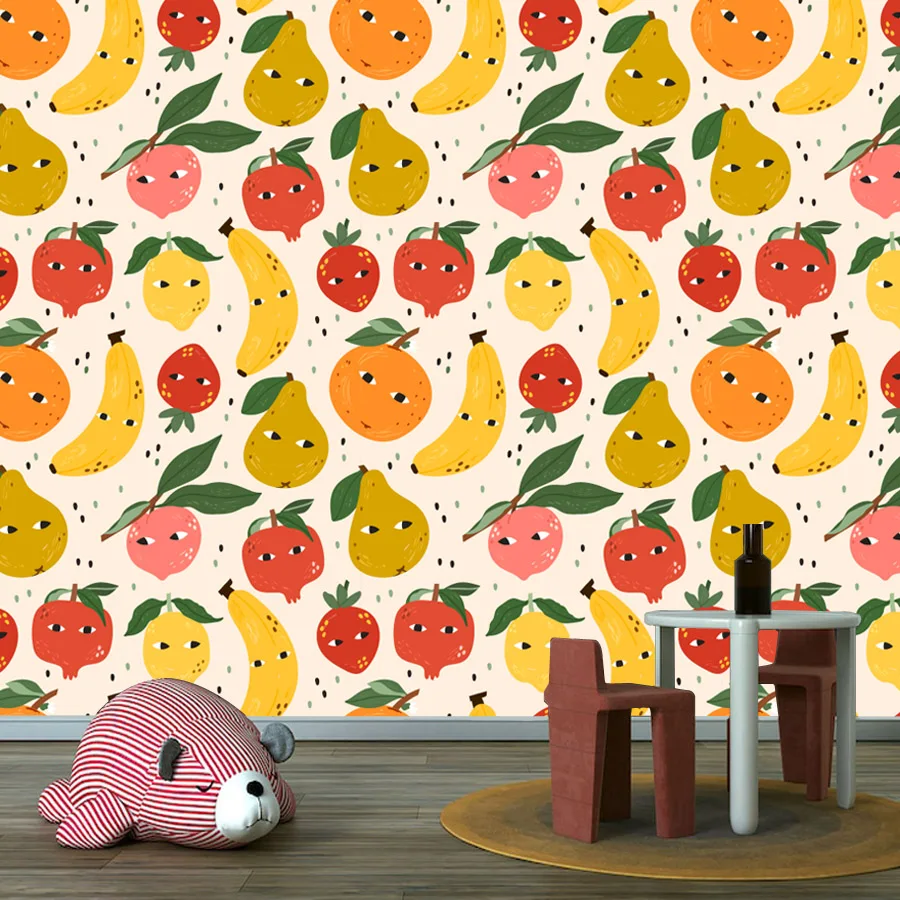 10+ Cute Funny Vegetable Fruity Eyes Peel n Stick Wallpaper for Living Room Decoration Wall Art Papers Home Decor TV Cafe Mural