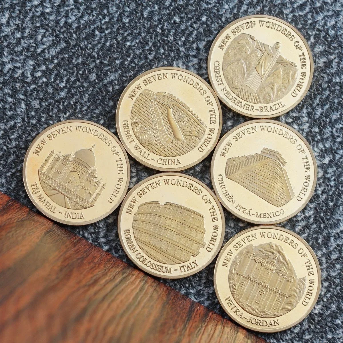 1pc Seven Wonders of The World Coin Collection Gold-plated Commemorative Badge Travel Collection Coin Zinc Alloy Handicrafts
