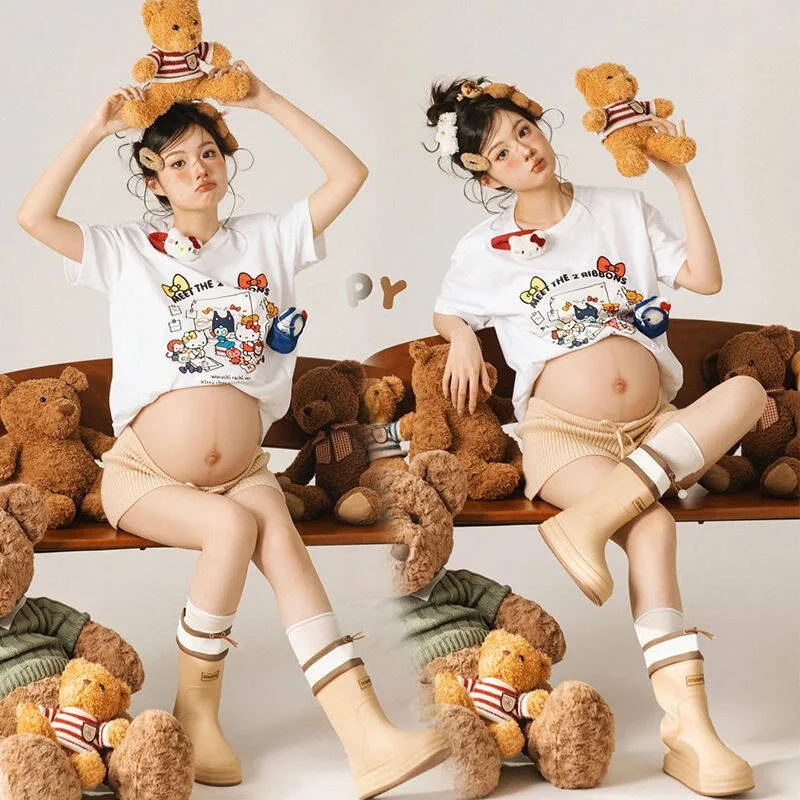 

Summer Fashion Pregnant Woman Clothes Maternity Baby Peeking Sweatshirt Print O-Neck Hot Sale Pregnancy Tops Outfits