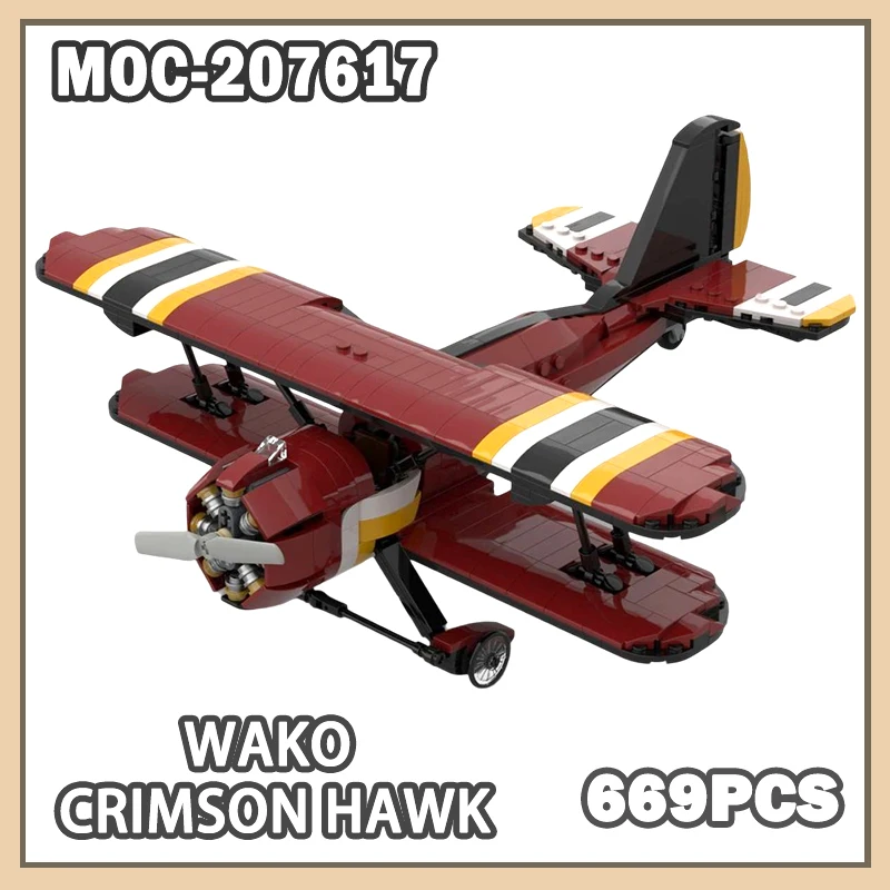 

MOC-207617 WAKO CRIMSON HAWK Model Building Blocks City Puzzles Classic Vintage Biplane Assembly Set Creative Gifts Toys 669PCS