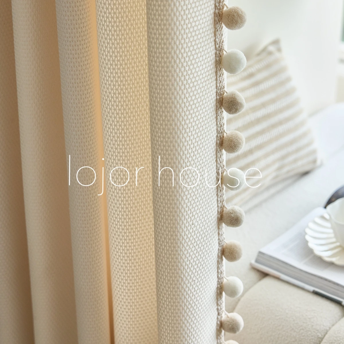 

New Cream Colored Waffle Weave Jacquard Thickened Curtains for Living Room Bedroom French Window Balcony Window Customized