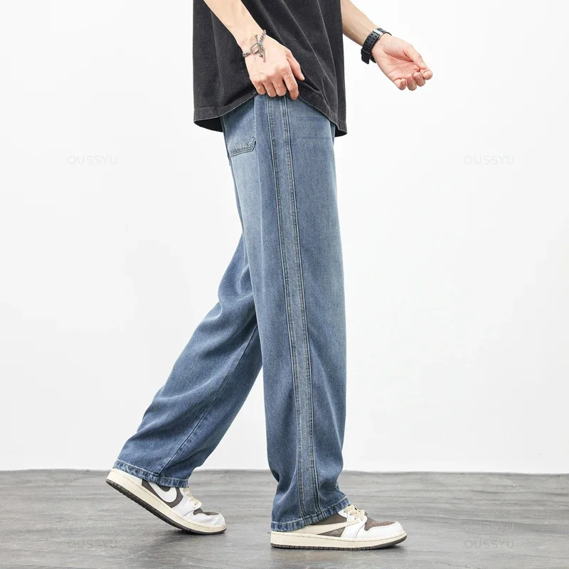 

Clothing Spring Summer Cosy Soft Lyocell Fabric Men's Jeans Loose Wide Leg Pants Elastic Waist Casual Trousers Plus Size S112