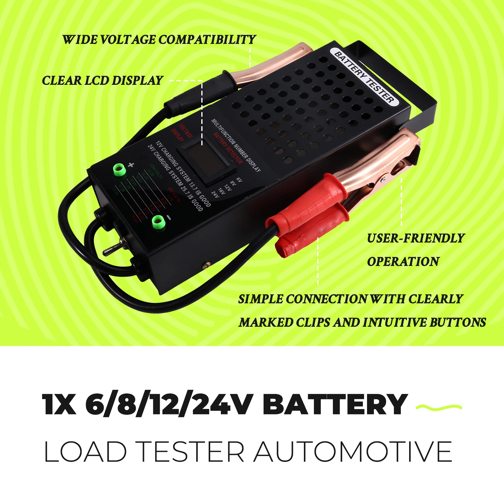 Battery Testers 6/8/12/24V With LCD Display Automotive Car Battery Load Tester Capacity Tester For Vehicles Motorcycles