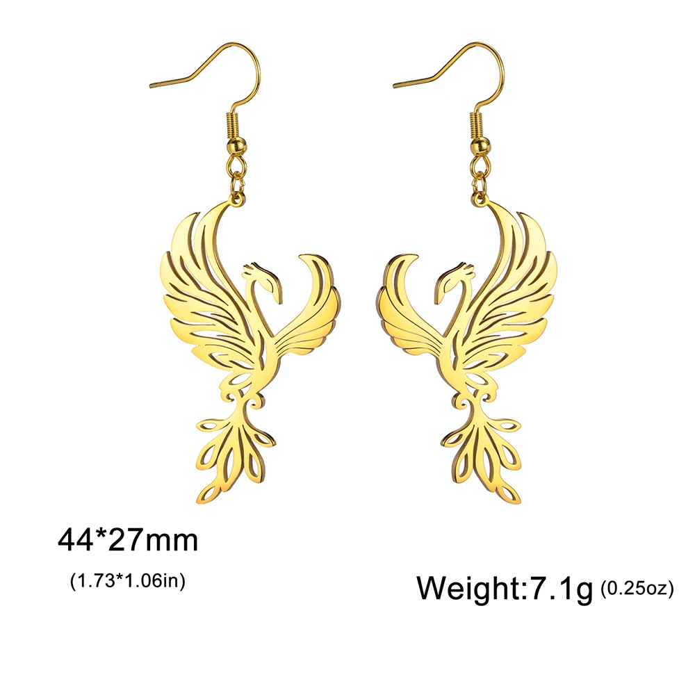 Dawapara Phoenix Women Earrings Geometric Mytical Animal Bird Totem Pendant Stainless Steel Jewelry