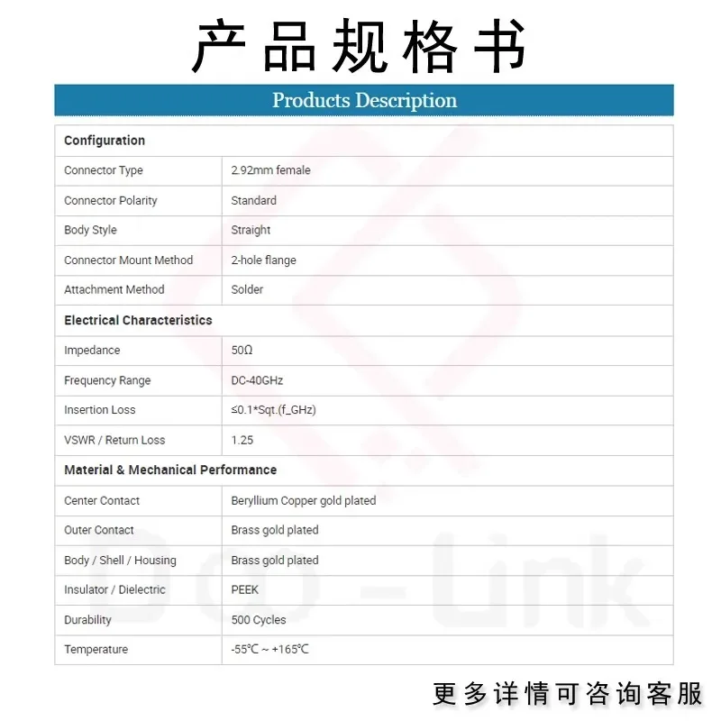 RF high-frequency connector 2.92mm female solder-free connector two-hole f-lange PCB board end DC-40G