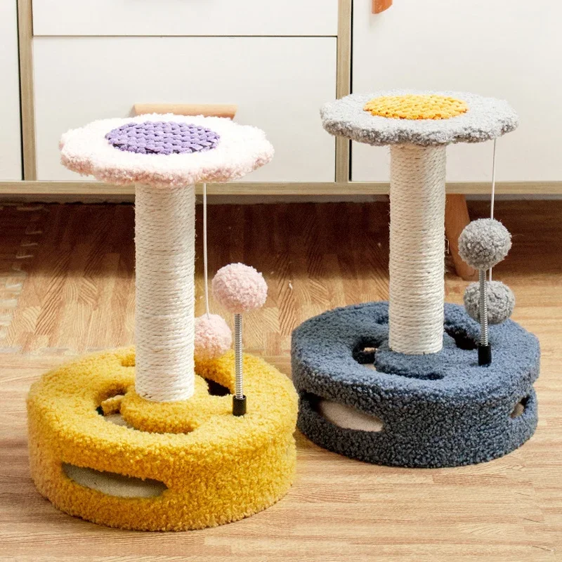 

Round New Cat Joy Toy Cat Climbing Tower Wooden Soft Cat Scratching Tree With Balls