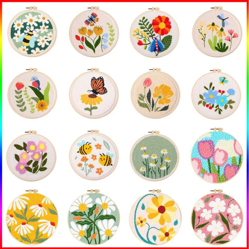 

CHENISTORY Punch Needle Embroidery Flowers Pattern For Adults DIY Needlework Wool Punch Needle Poke Embroidery Kit Decorative
