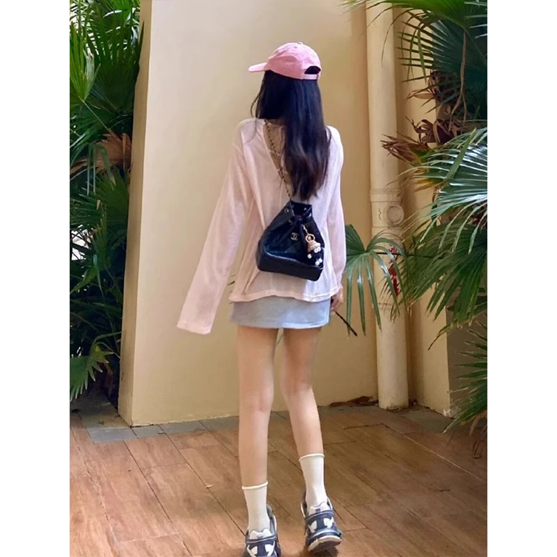 

Футболка с длинными рукавами Y2K, женская осенняя лоскутная талия, плиссированная расклешенная пуговица, нежная современная уличная одежда, рваная, разноцветная, на каждый день