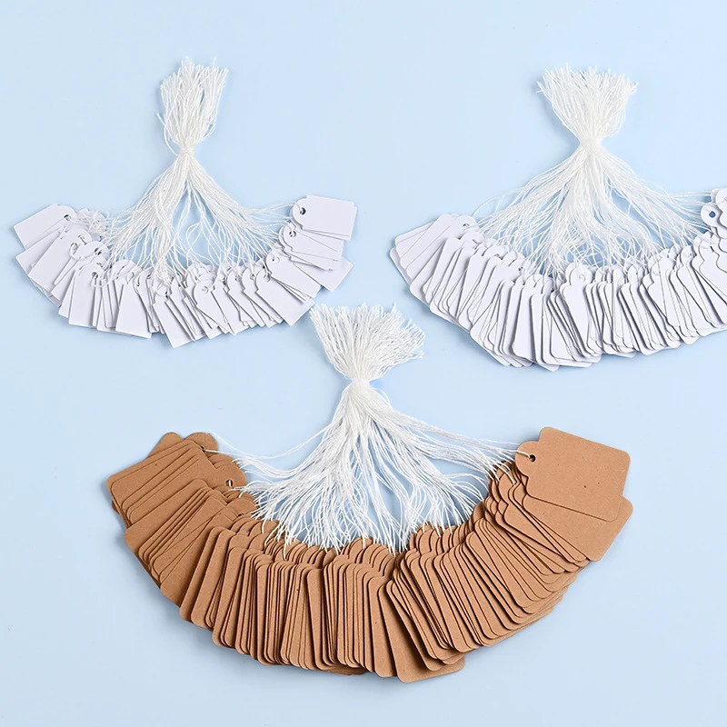 100Pcs/Lot Blank Jewelry Price Label With String Kraft Paper String Cord Price Tags Gift Cards Display Hanging Card Accessories