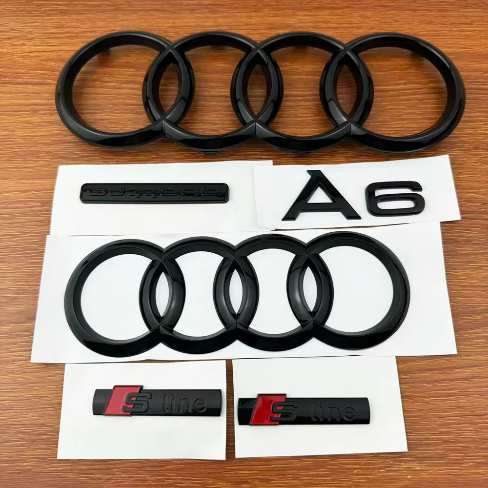 Für AUDI A6 2012-2017 ABS 4-Ring Logo Auto Motorhaube Frontgrill Heckklappe Emblem Glänzend Schwarzer Aufkleber Sline Quattro Zubehör