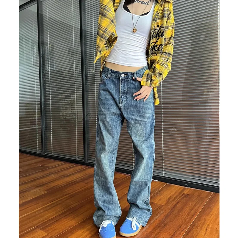 

2024 Blue Jeans Women American Style 90S Vintage High Waisted Jean Straight Trouser Streetwear Casual Loose Wide Leg Denim Pants