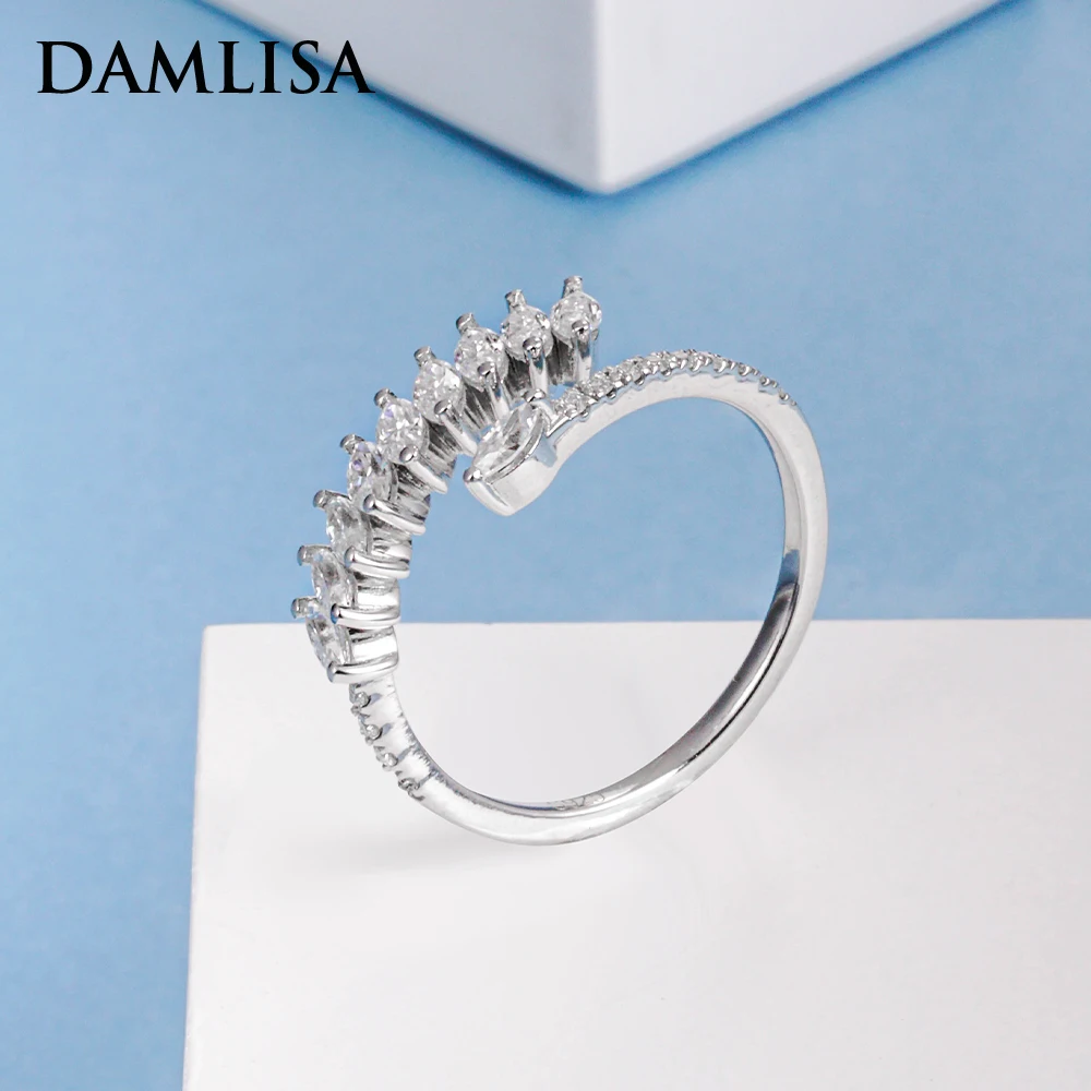 DAMLISA Marquise Cut Moissanite Open Rings for Women 925 Sterling Silver 18K Gold Plated Wedding Band Novelty Ring Fine Jewelry