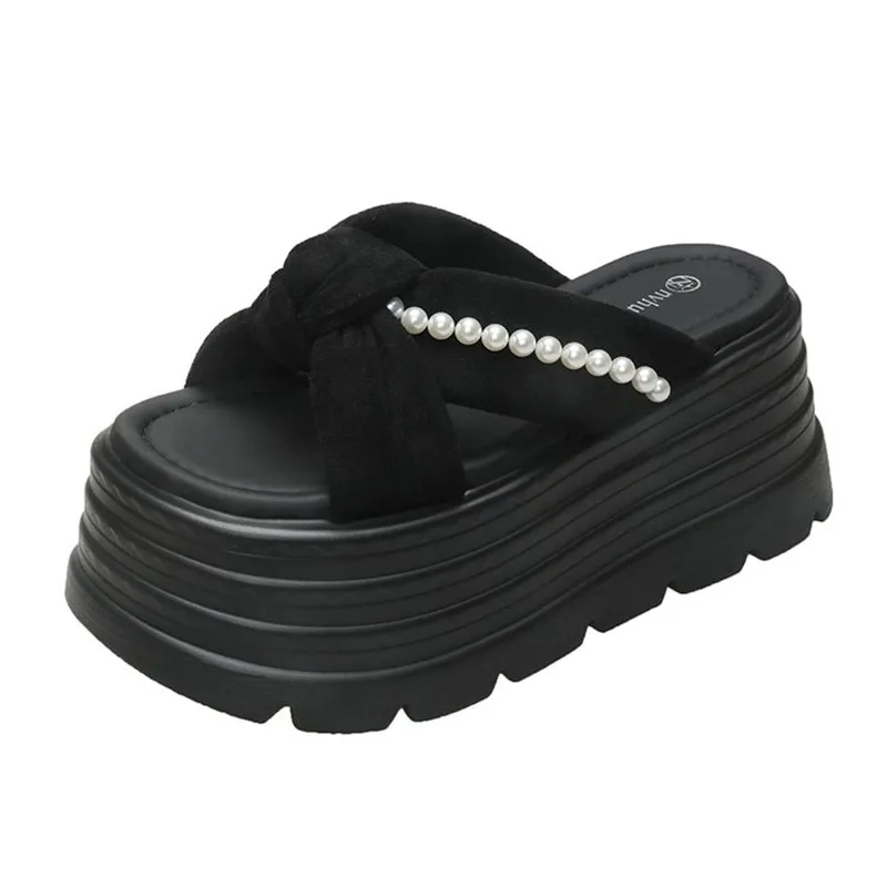 

Fashion Designer Chunky Platform Sandals Women 2025 Summer 8CM Wedge High Heels Sandals Woman Thick Bottom Slides Beach Slippers