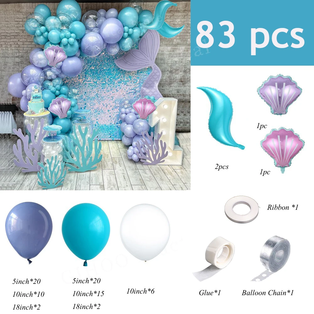 New Mermaid Tail Balloon Garland Kit Purple Green Shell Balloons Happy Birthday Wedding Party Decor Oh Baby Shower Garland Globo