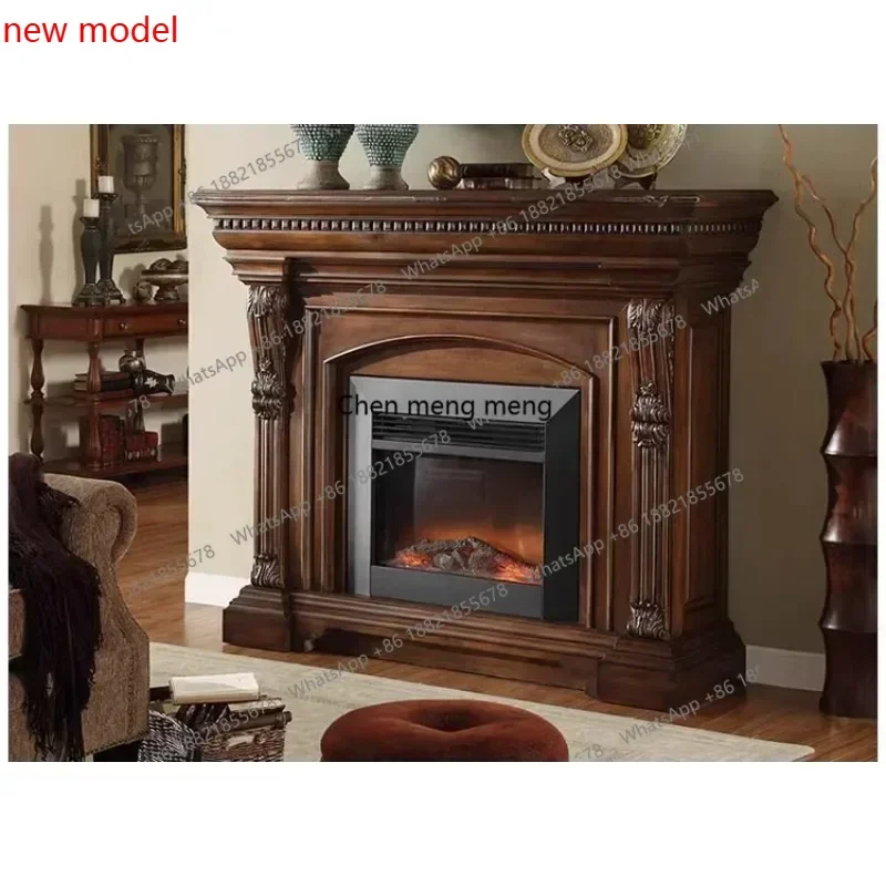 N138  X  Solid wood carved fireplace cabinet villa living room electronic simulation flame storage decorative cabinet high-end