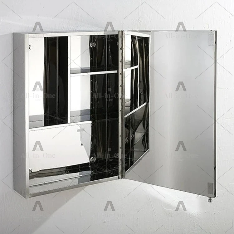 Wall-mounted stainless steel mirror cabinet, simple modern bathroom thickened bathroom mirror cabinet