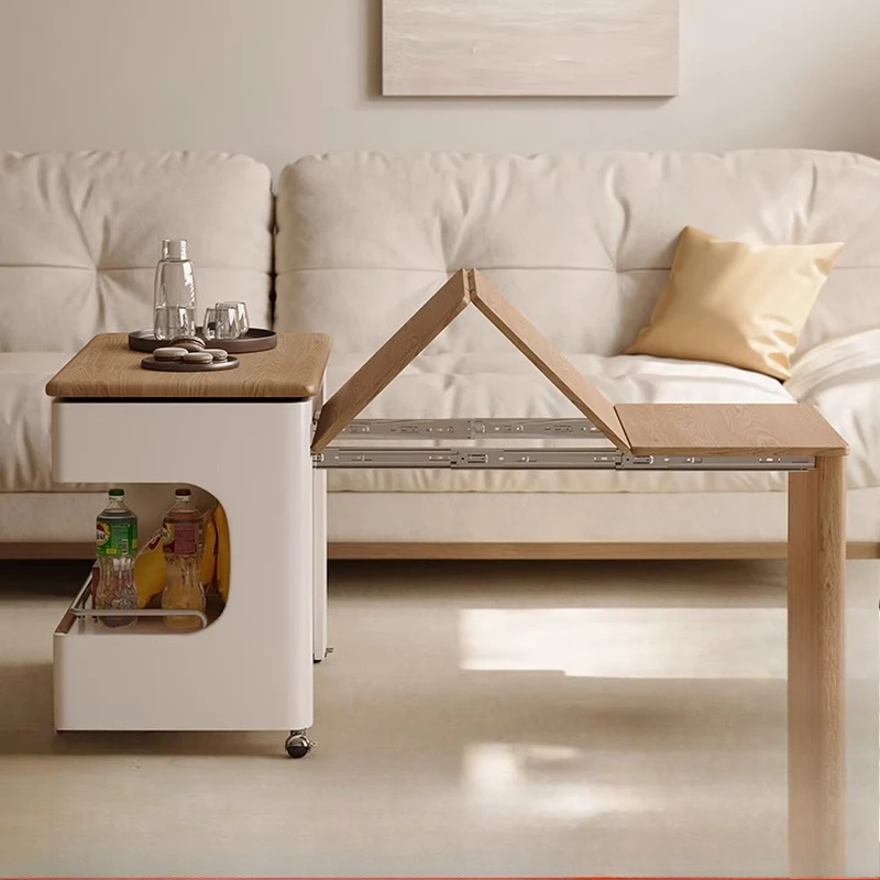 

Movable retractable folding coffee table small apartment cart sofa side cabinet