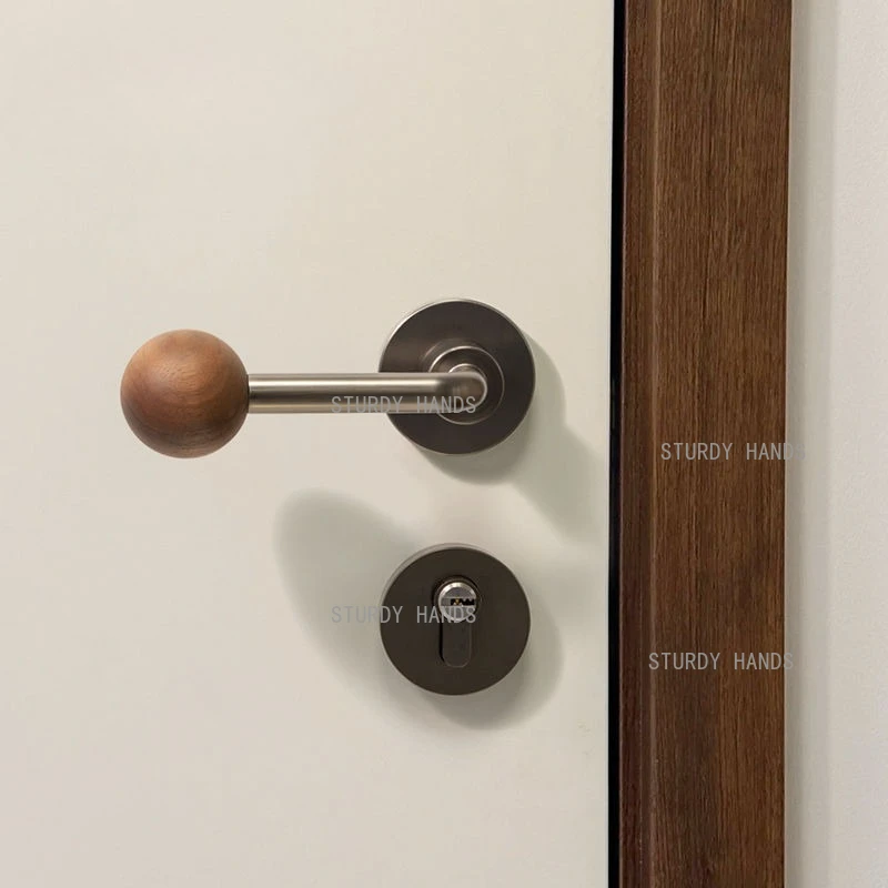 

Zinc alloy children's room indoor bedroom silent door lock walnut split type silent wooden door handle lock