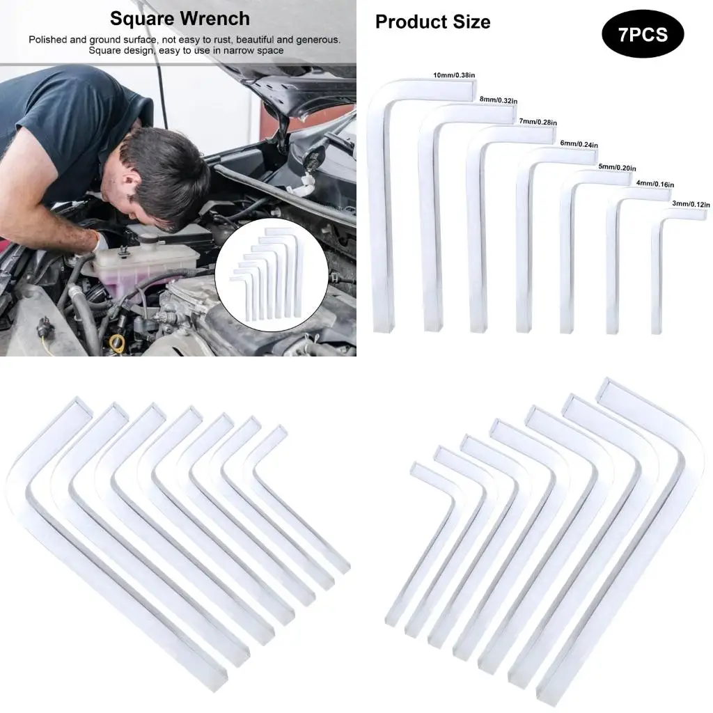 L shaped Wrench Screwdriver Set 7Pieces Tool Set 3/4/5/6/7/8/10mm Square Head for Home Repairs and Maintenance